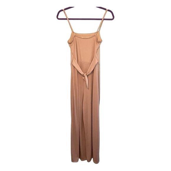 Love Crazy Wide Leg Jumpsuit Tan Ribbed Knit Adjustable Spaghetti Straps S - Picture 2 of 5